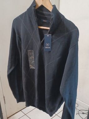 IZOD Men’s Navy Zip-Front Argyle Knit Sweater